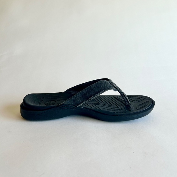 Men’s Crocs Black Canvas Rubber Flip Flops size 8 - Picture 5 of 14